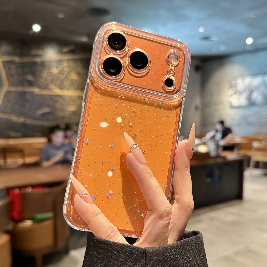 适用苹果17pro手机壳创意闪粉星星高级感镜头全包防摔小众女款ins