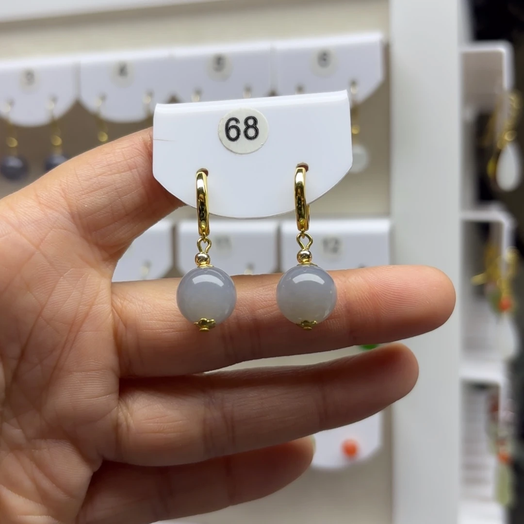 和田玉银S925镶嵌耳饰