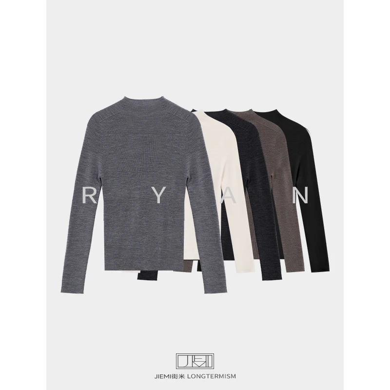 【石头Ryan】长袖修身条纹圆领秋冬轻奢半高领打底针织衫W56MY803