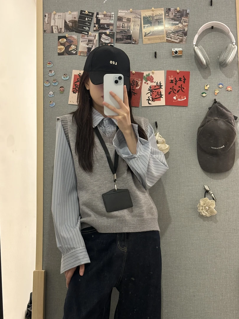 假两件拼接针织长袖衬衫女2025年春秋新款学院风时尚休闲百搭上衣