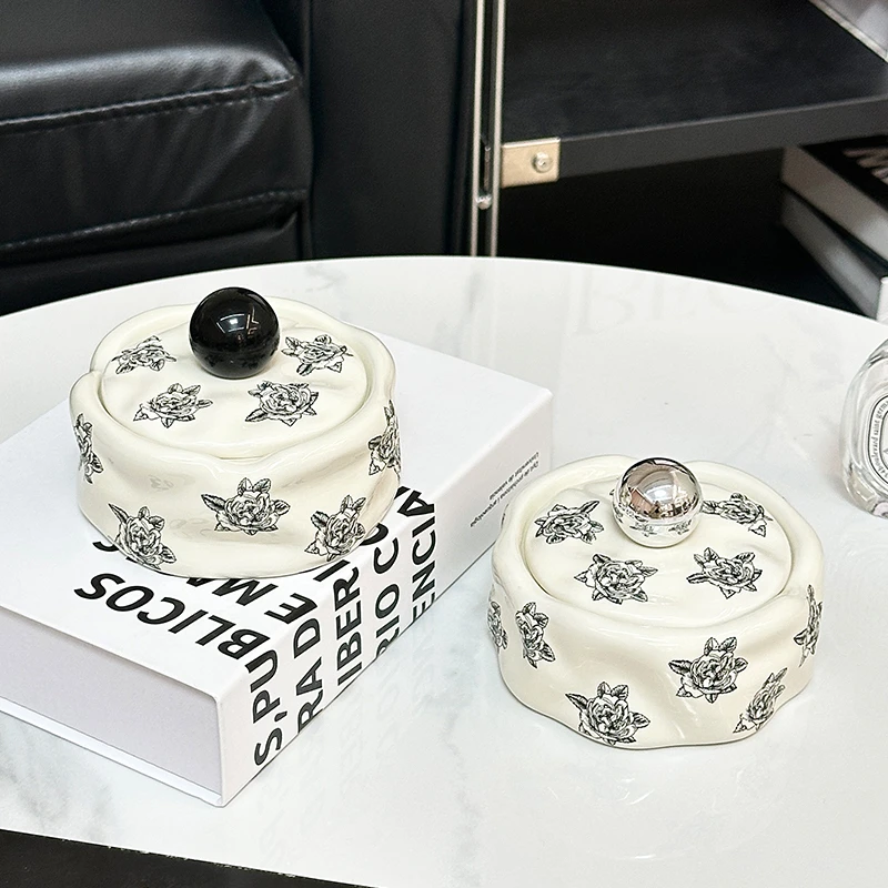 复古印花烟灰缸带盖防飞灰家用客厅办公室大气高级感创意轻奢烟缸