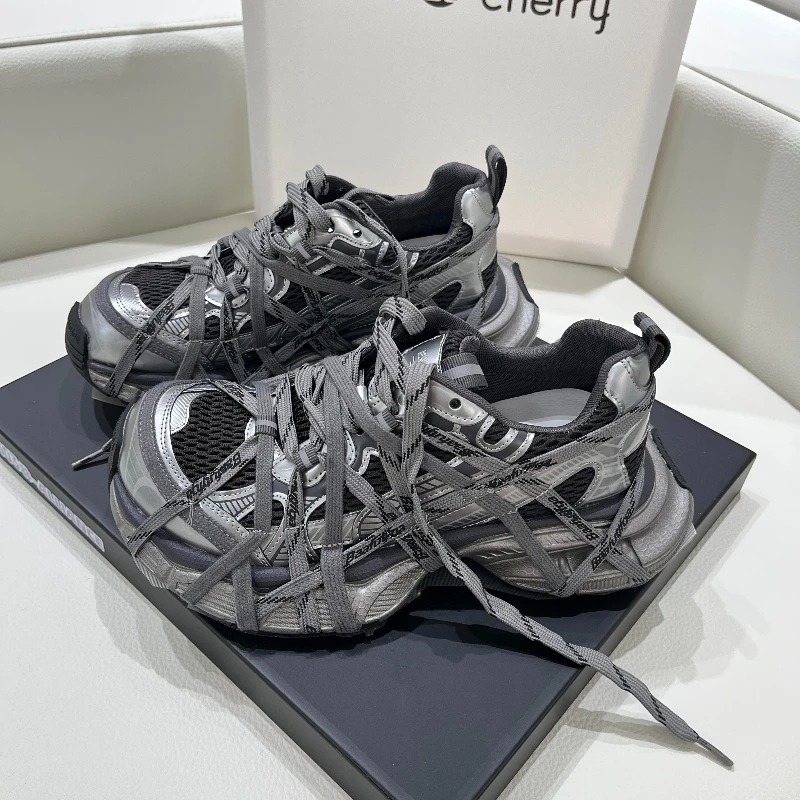 厚底蜘蛛网老爹鞋女款2025新款秋冬时尚加棉增高小个子休闲运动鞋