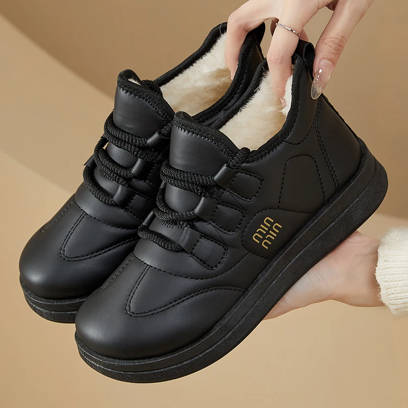 冬季新款休闲防滑加绒保暖棉鞋时尚女鞋舒适百搭耐磨一脚蹬雪地靴