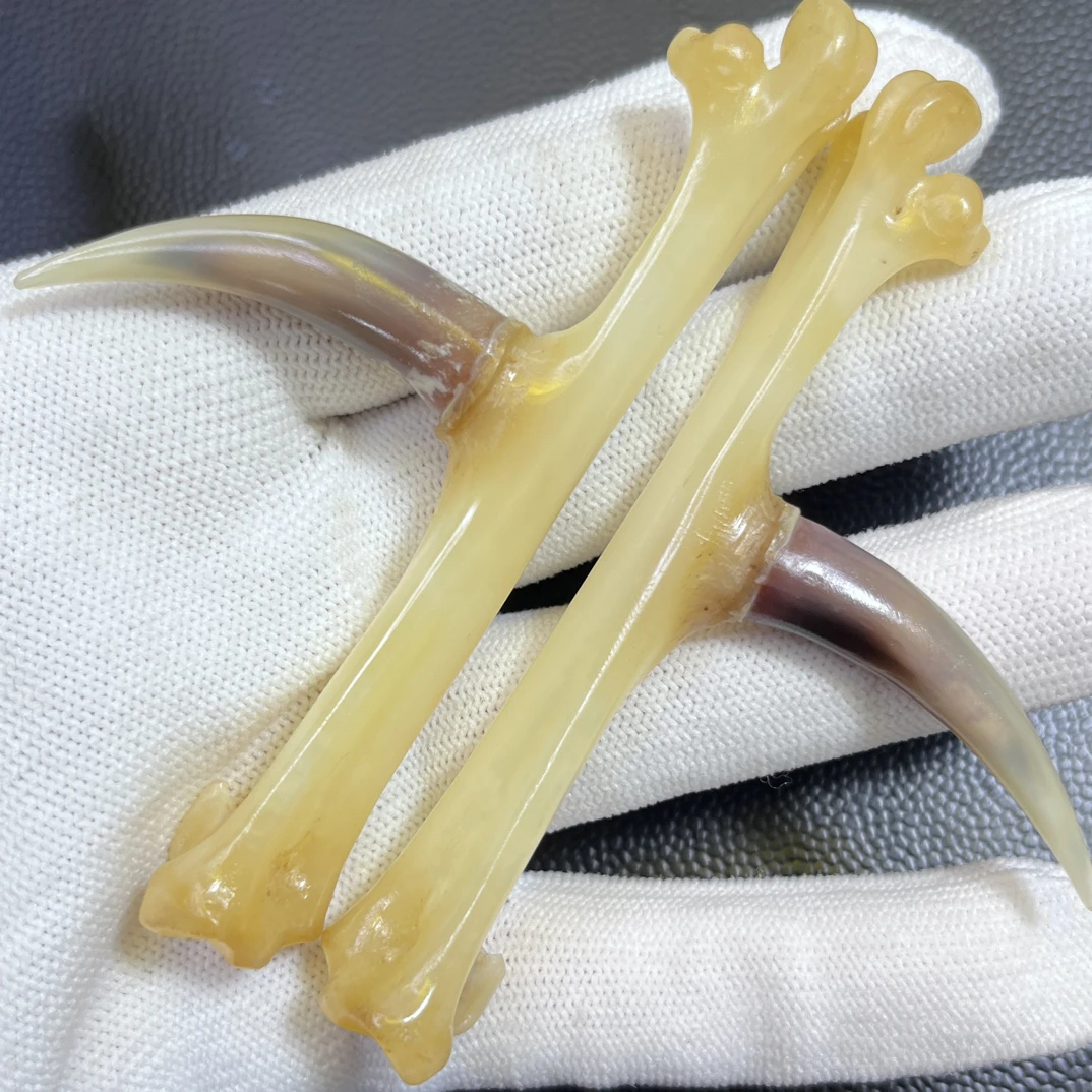 鸡爪骨手把件玉华骨炫彩蹬一对
