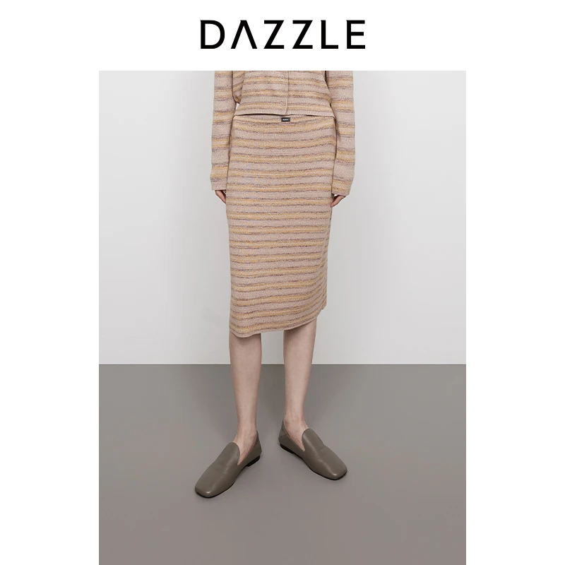 DAZZLE 地素毛衫半裙25春新款土黄色针织半裙2J1E712
