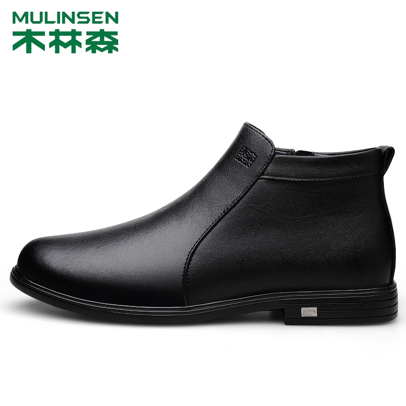 木林森棉鞋男士拉链加绒马丁靴英伦软底保暖靴子手工德比羊皮软面