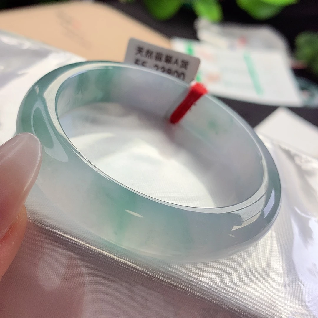 未镶嵌手镯翡翠天然A货翡翠55-56冰透极光蓝水晕染白冰7号