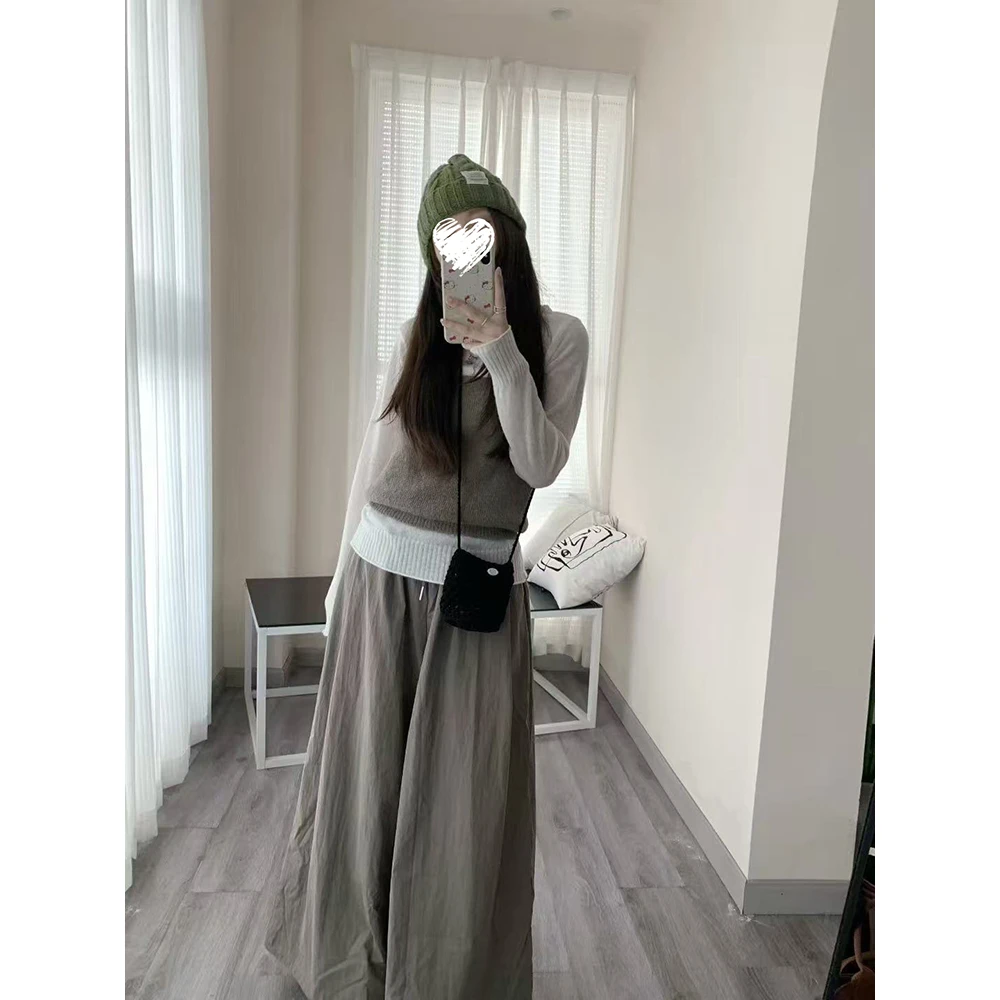 韩系长袖圆领针织衫+外搭背心+宽松阔腿长裤 60382