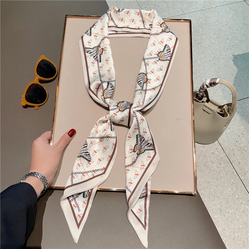 culv彩色蝴蝶长条小丝巾女春秋季百搭飘带小领巾绑包包装饰围巾夏
