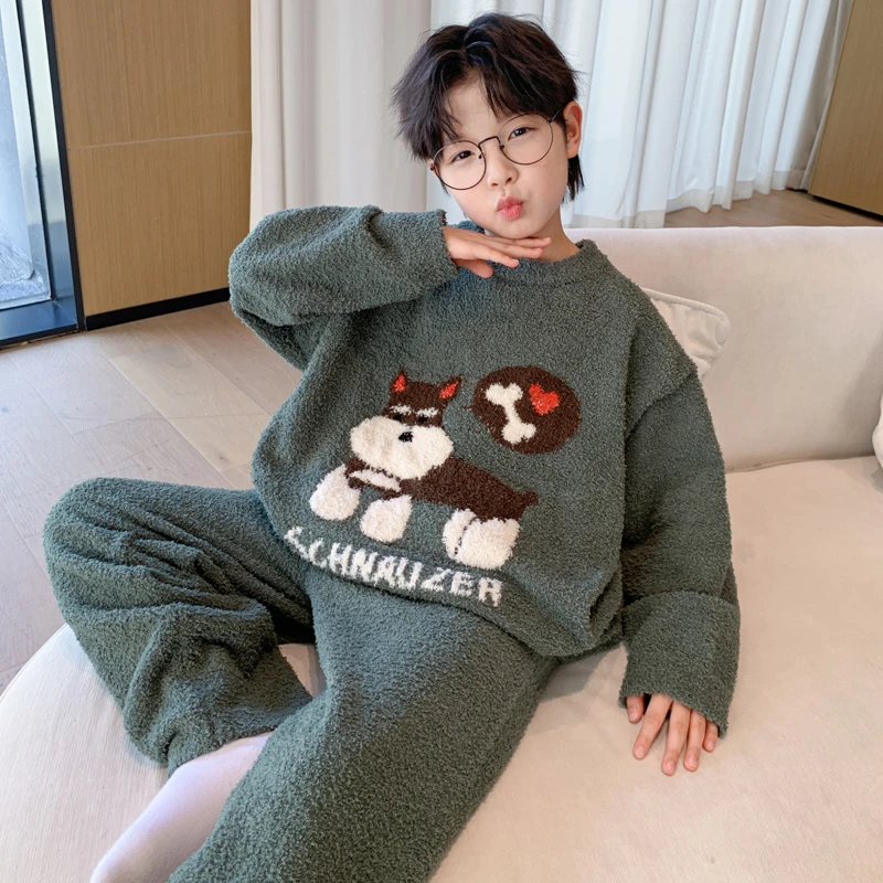 男童珊瑚绒睡衣秋冬款2025新款大童冬季儿童男孩加厚法兰绒家居服