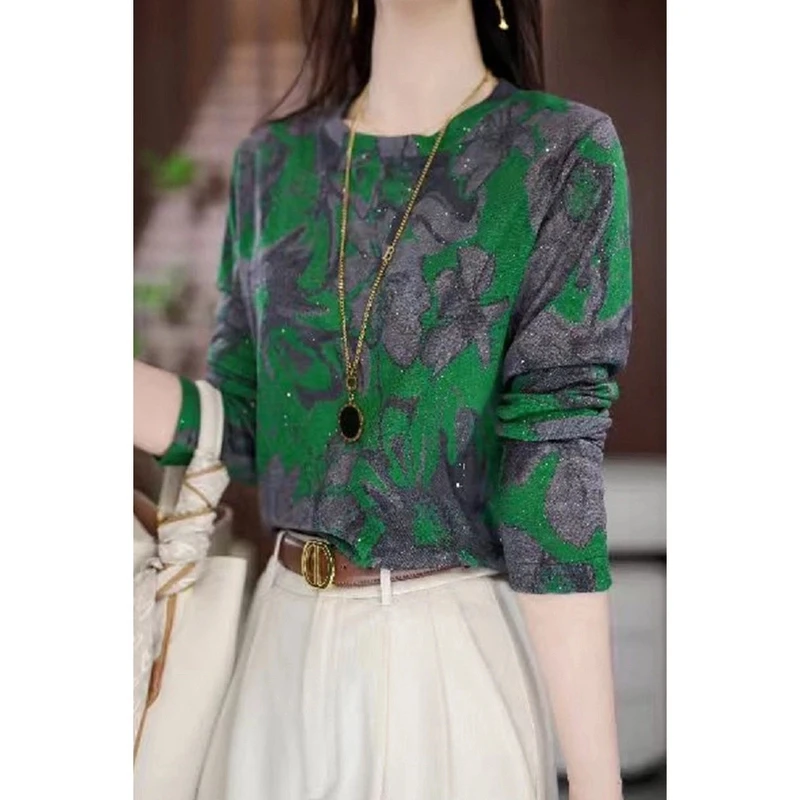 秋季新款薄款修身弹力长袖打底衫中年女装洋气显瘦圆领百搭小衫女