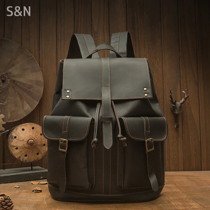 手工原创真皮双肩包男背包复古头层牛皮男包2025新款潮流休闲女包