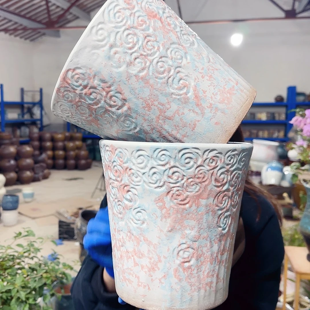 紫砂花盆高21口21