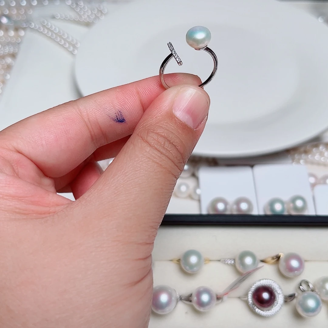 手绳银S925镶嵌淡水珍珠戒指