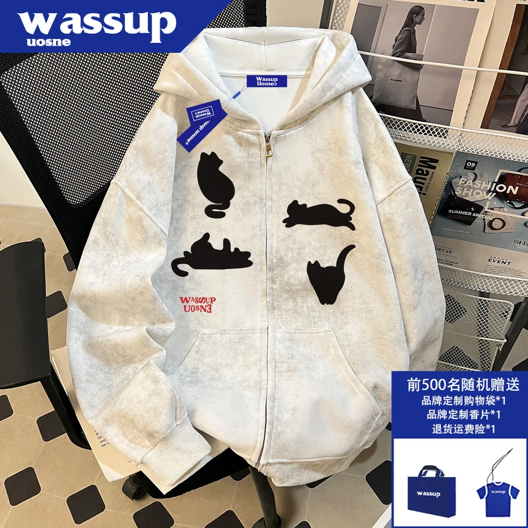 美式潮牌ins连帽开衫男秋冬季cleanfit百搭复古拉链外套2025爆款