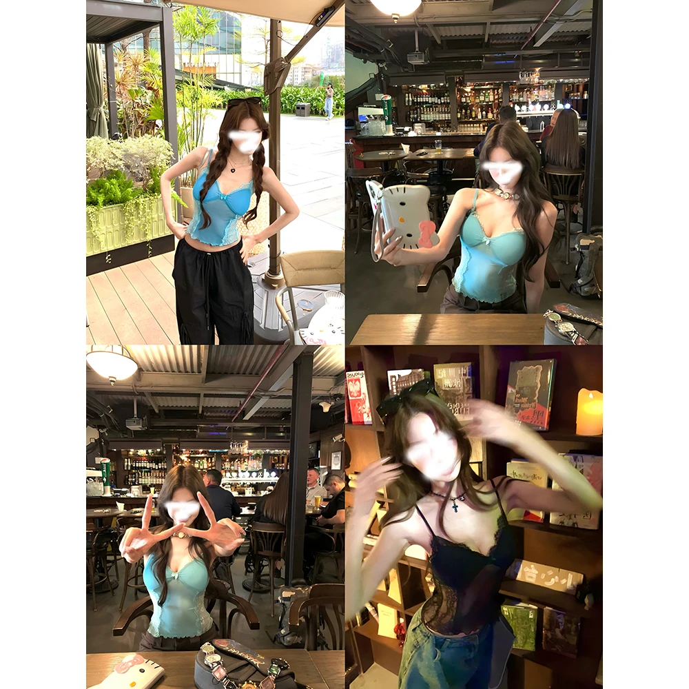 甜辣icon 设计感辣妹性感蝴蝶结蕾丝吊带背心女修身显瘦上衣外穿