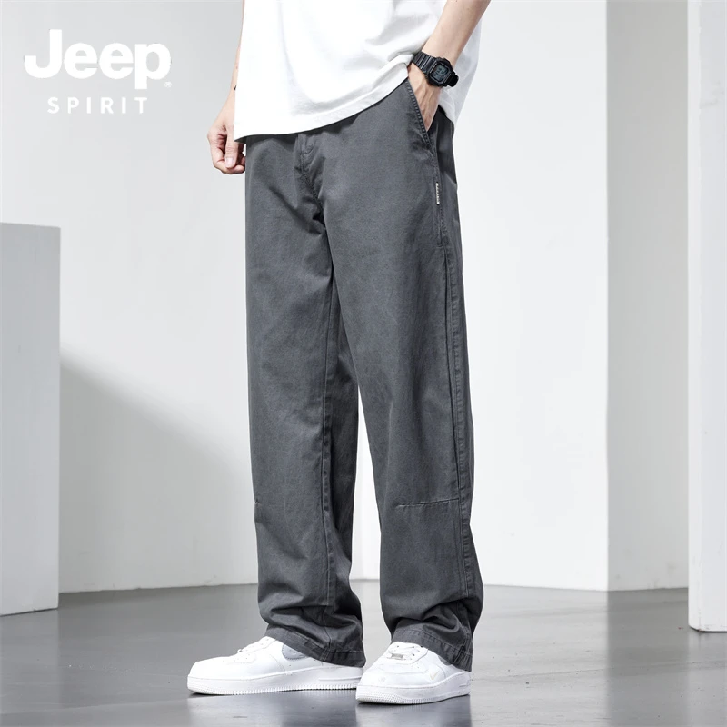 JEEPSPIRIT吉普男士春秋夏休闲裤宽松直筒裤潮流阔腿工装长裤