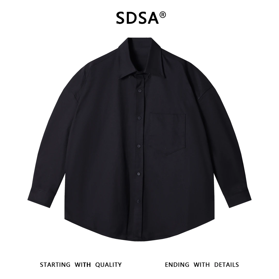 SDSA男士秋冬新款痞帅男装时尚纯色口袋拼接长袖衬衫简约时尚衬衣