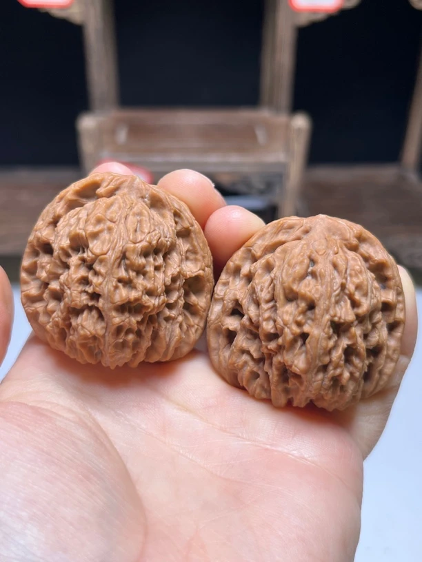 南疆石狮子头文玩核桃nj103漂亮皮色润红质感上乘把玩物天然矮桩