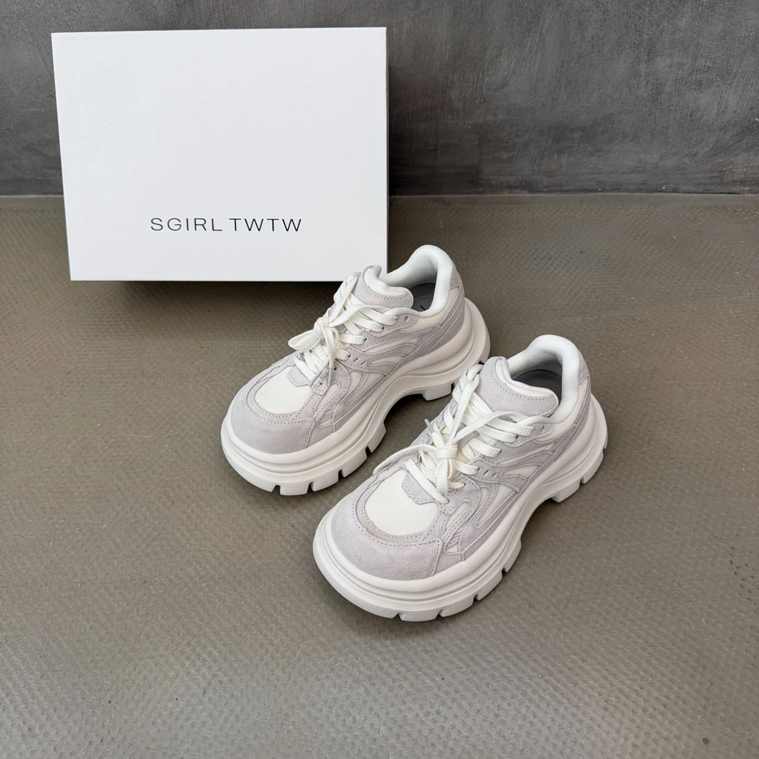 SGIRL TWTW魔砂皮设计感老爹鞋新款白色厚底增高休闲运动鞋A621-1
