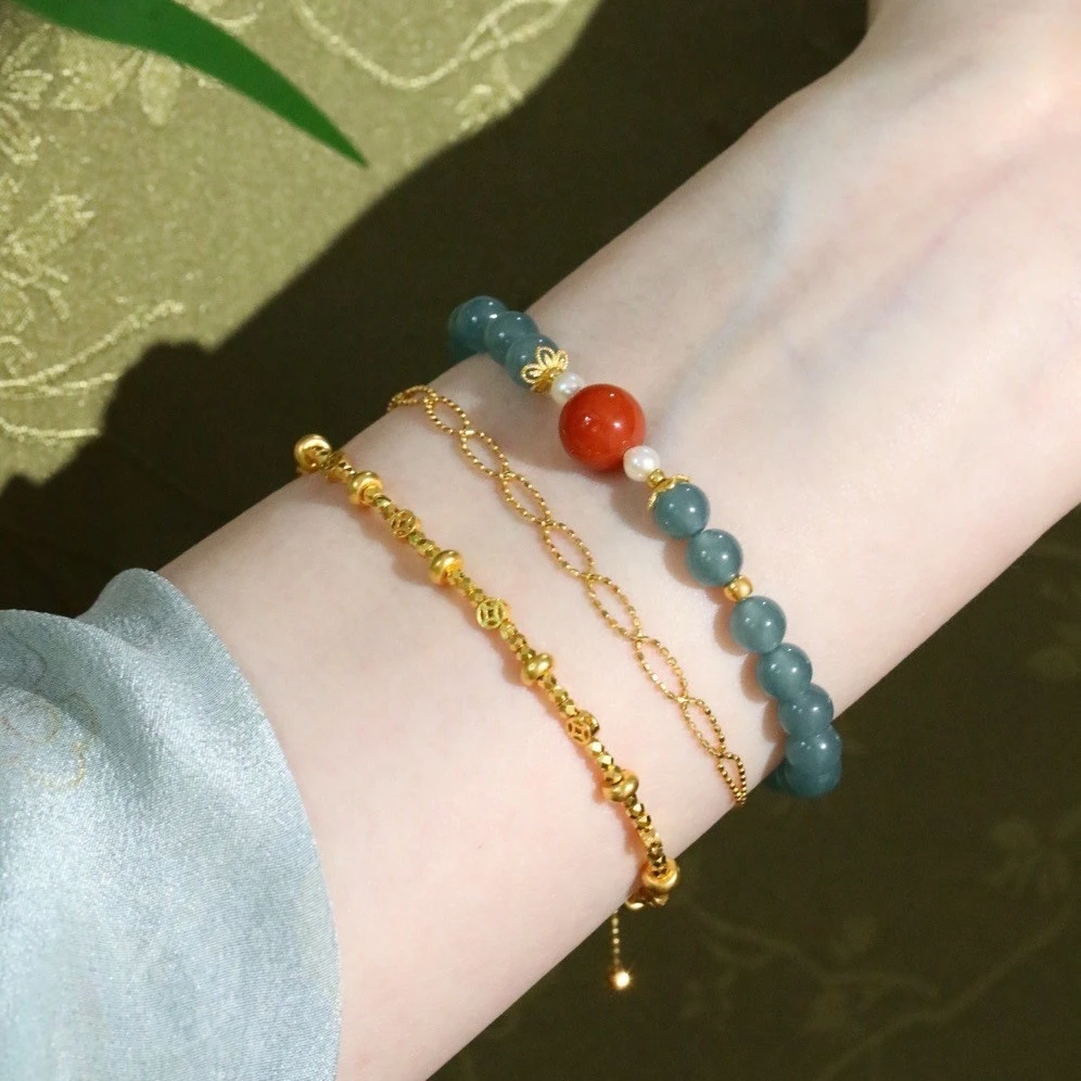 合金大理石手链 蓝水新中式简约手链国风几何型礼物女轻奢