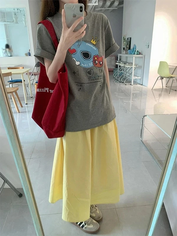 루루가−（甜心奶油）韩国东大门韩系甜美奶油黄女设计感显瘦半身裙