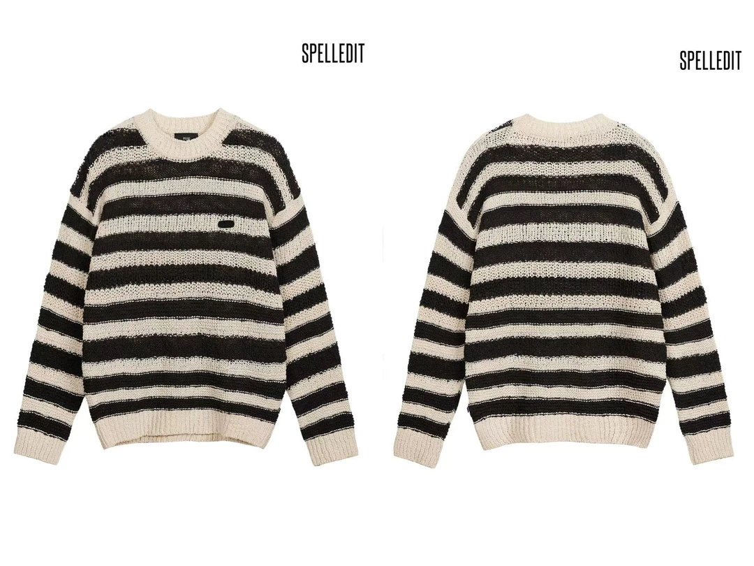 SP25ss 宽条纹圆领针织衫 慵懒时尚宽松