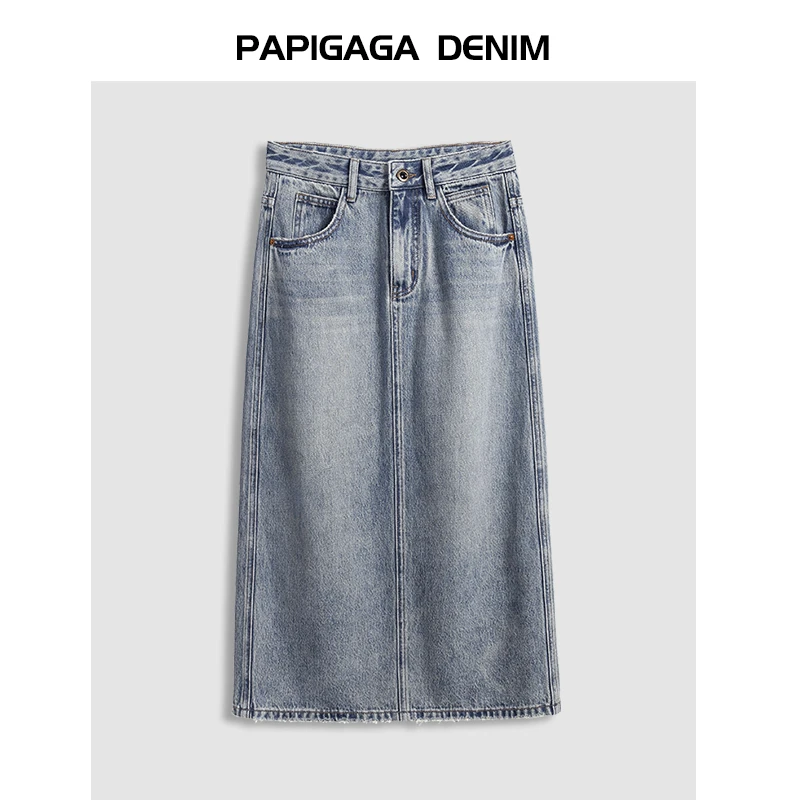 【姜姜推荐】复古后开叉牛仔半身裙女中长高腰显瘦休闲直筒裙11385