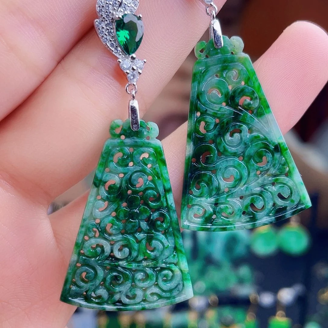 翡翠银S925镶嵌耳饰饰品