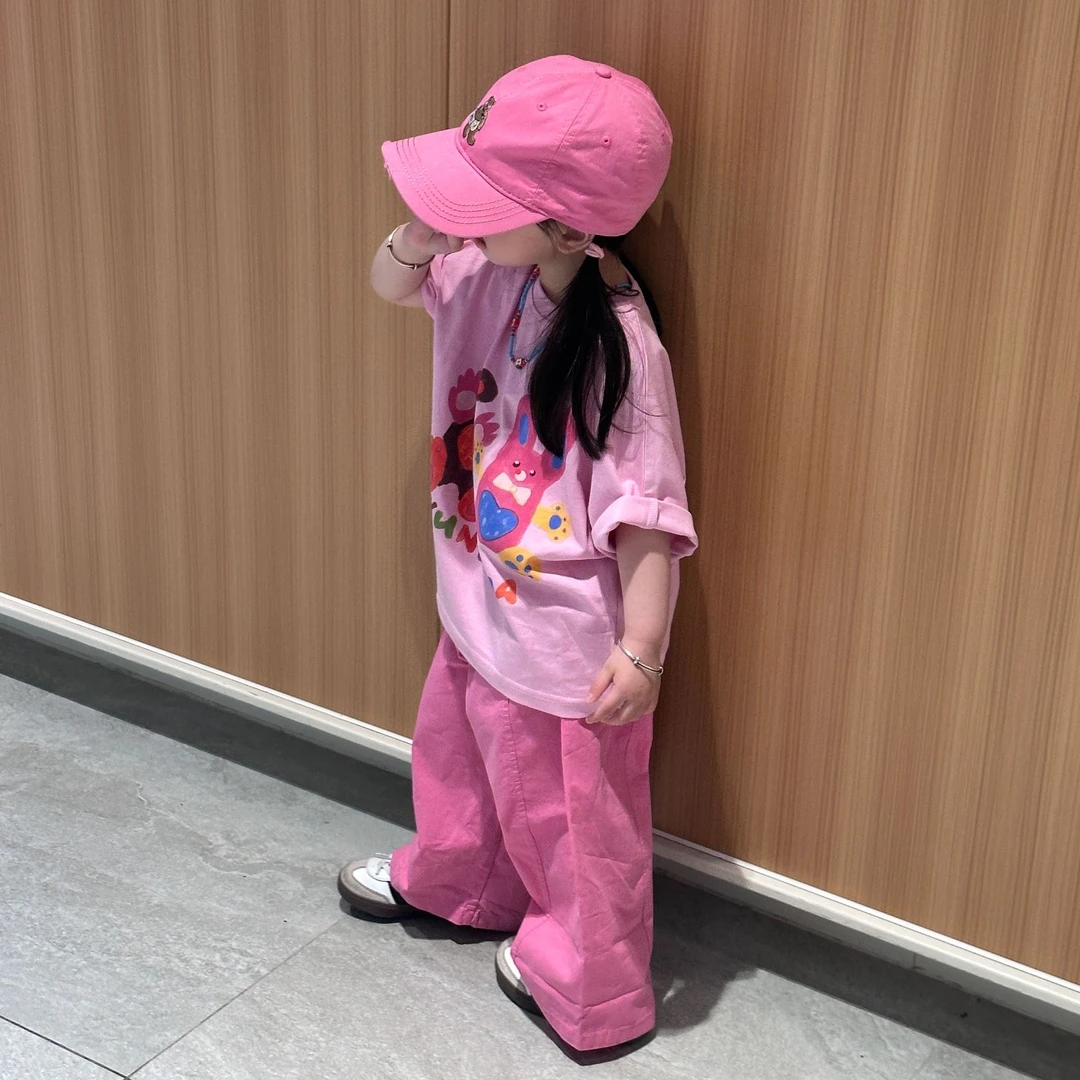 壹妈韩范童装女童2025夏装新款女休闲夏季薄款套装宽松 短袖阔腿