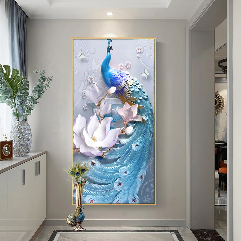 新款钻石画玉兰金孔雀满钻全贴魔方圆钻石画卧室客厅现代欧式贴钻