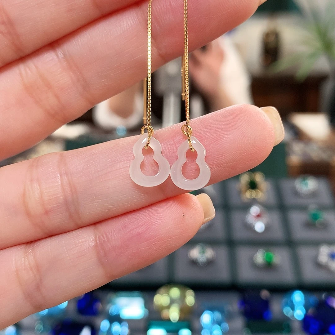 和田玉银S925镶嵌耳饰和田玉耳线