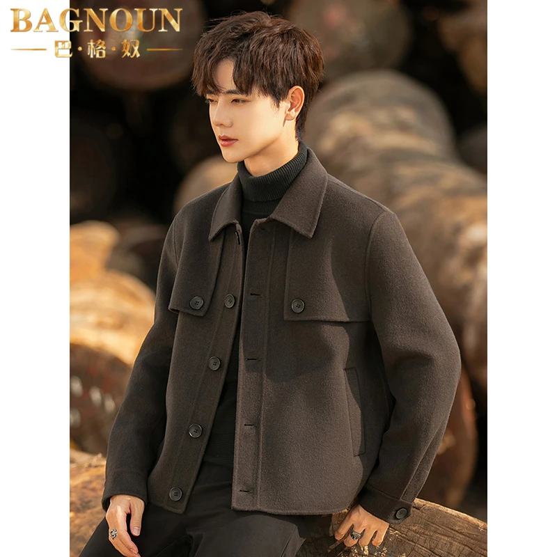 巴格奴夹克男士秋冬季新款时尚高端中年羊毛呢韩版双面呢休闲外套