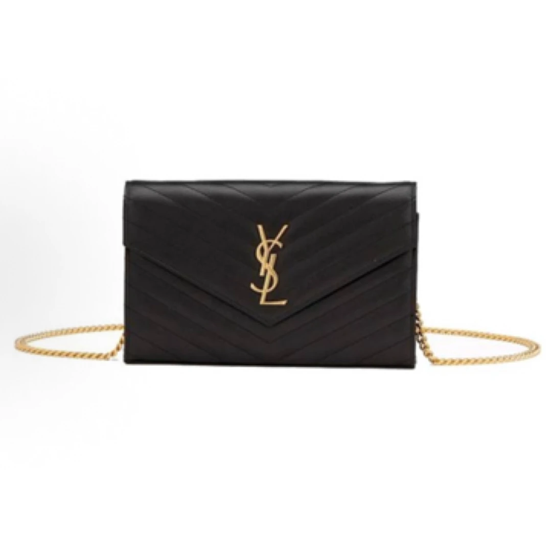 99新 YSL/圣罗兰 信封woc荔枝纹金扣 黑色 单肩斜挎包