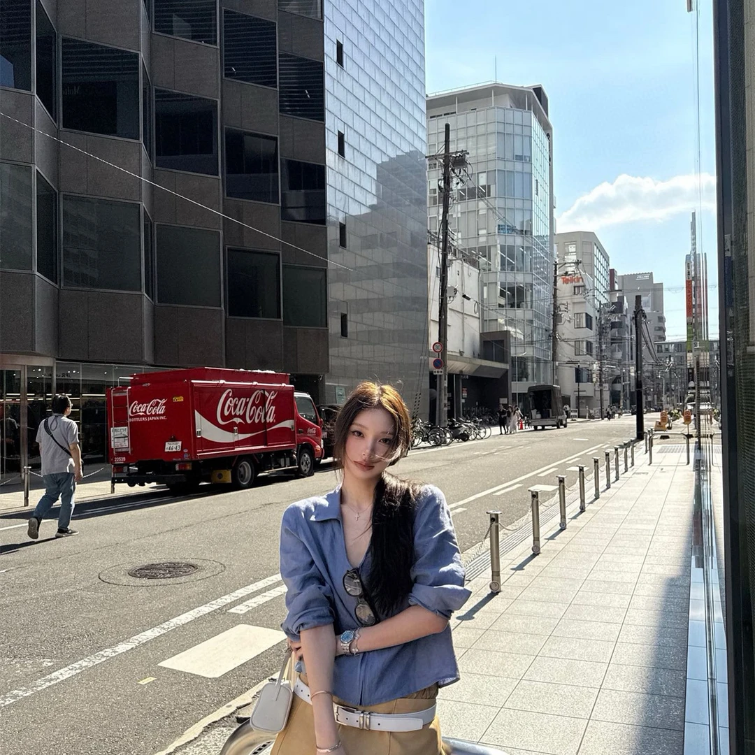 欧蜜美 洋气亚麻拉链衬衫高级感休闲宽松显瘦百搭衬衫