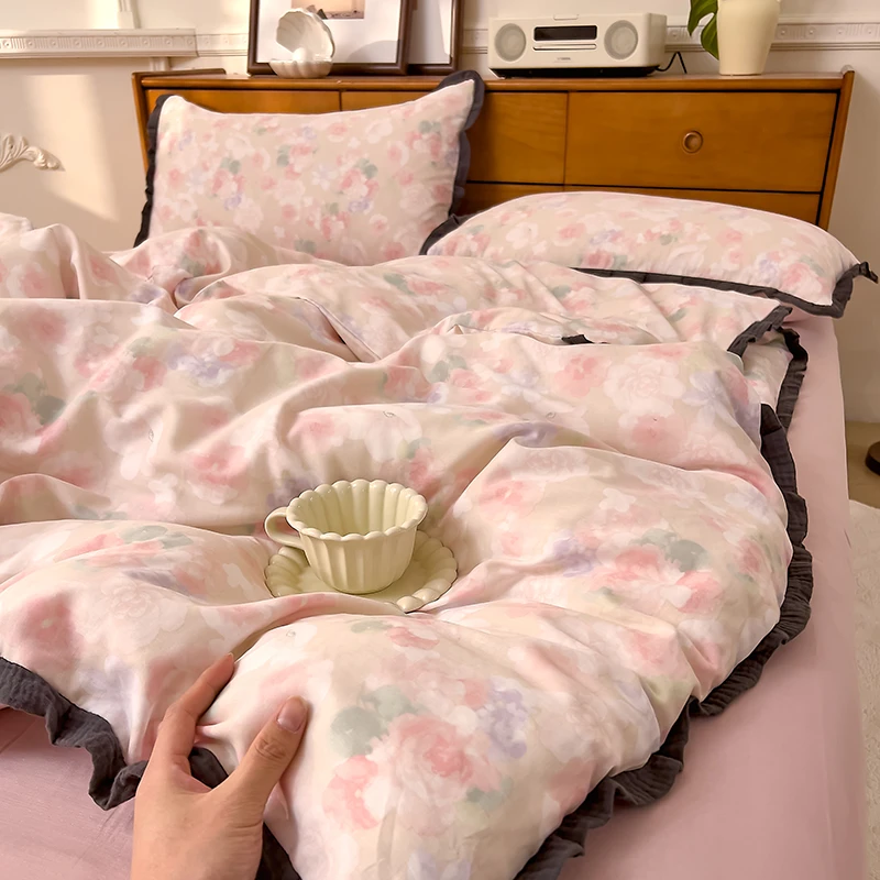 新法式花边全棉双层纱套件 纯棉双层纱四/三件套 母婴 宿舍 法式