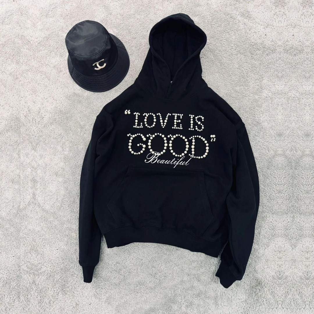 GOD国内潮牌2024F/420G手工珍珠镶嵌潮流ins+设计师宽松连帽卫衣