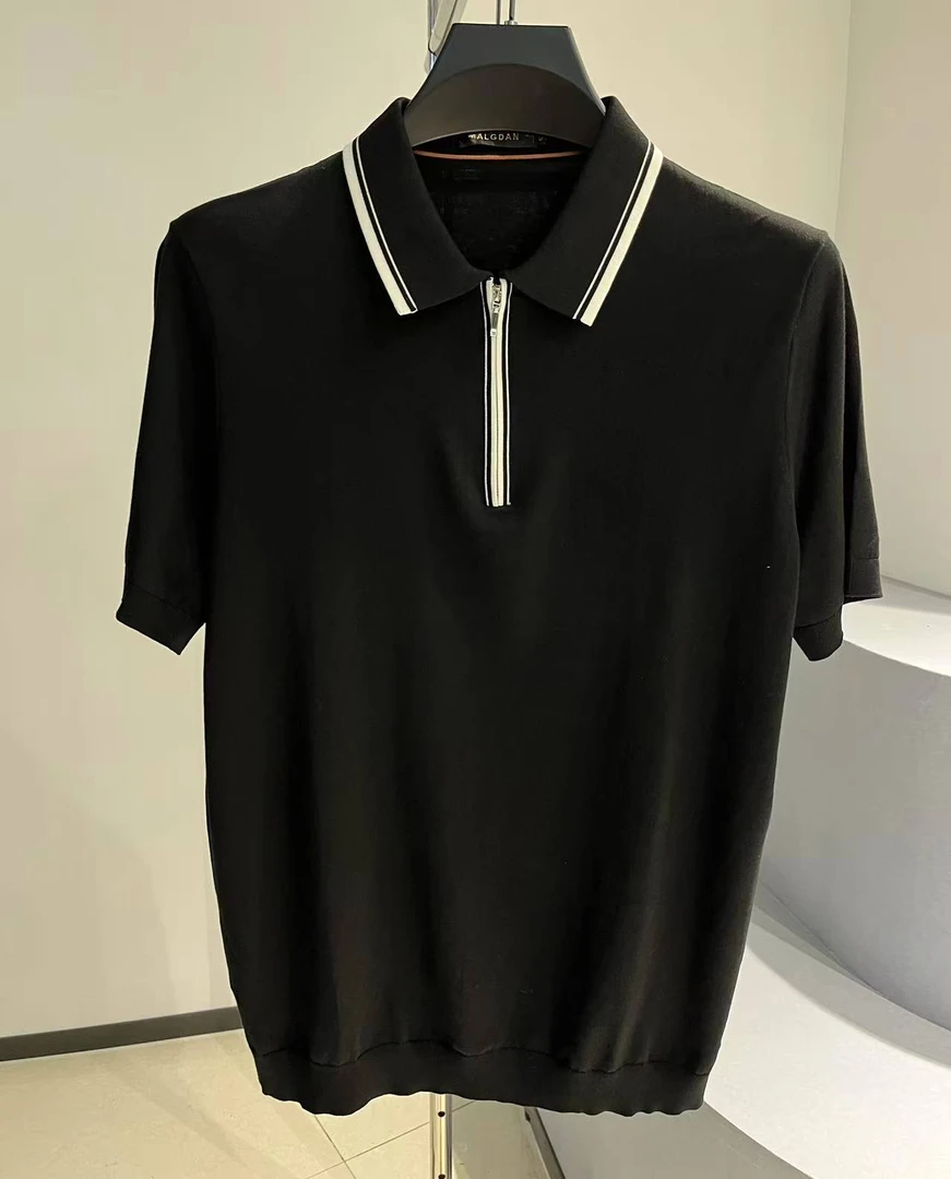 男士夏季修身拼接款翻领时尚短袖-23028