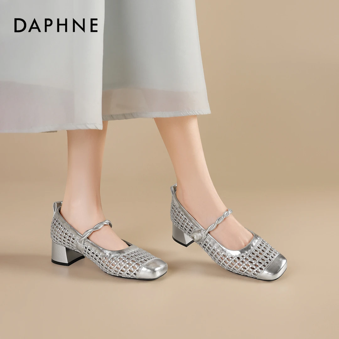 达芙妮2025年夏季新款罗马凉鞋镂空编织时尚百搭法式玛丽珍鞋女鞋