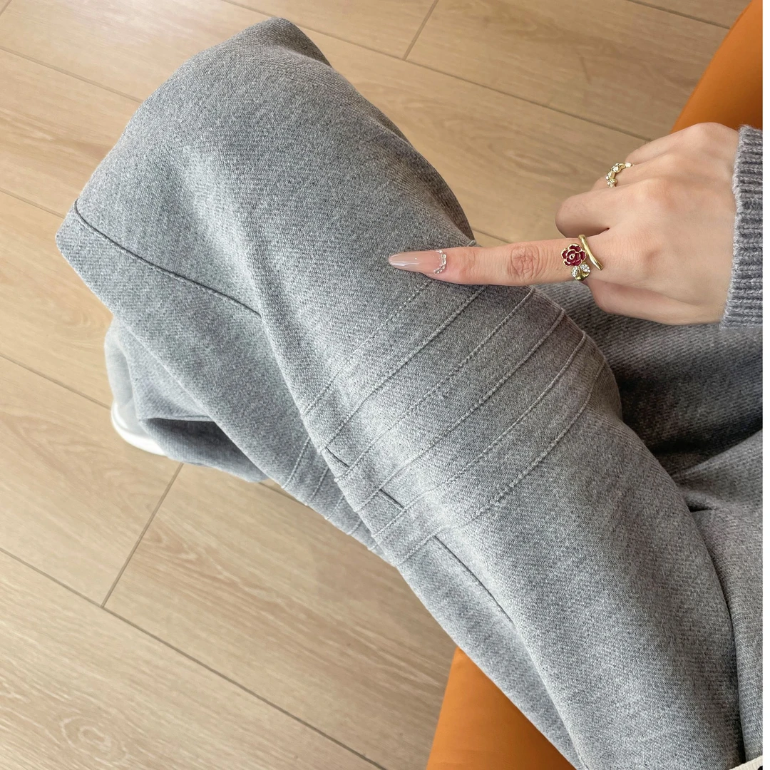 哈伦裤女秋冬高腰垂感显瘦弯刀镰刀裤加绒休闲卫裤灰色百搭运动裤