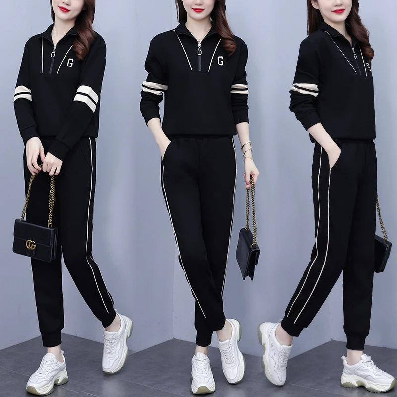 秋季新款休闲运动卫衣长袖大码女装显瘦减龄胖妹妹两件套BG#9192