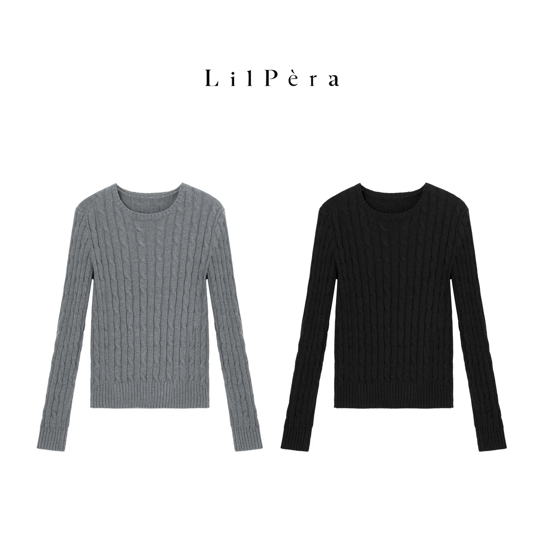 Lilpera胖梨定制 “拉夫绞花”冬季毛针织衫气质毛衣绞花长袖B130