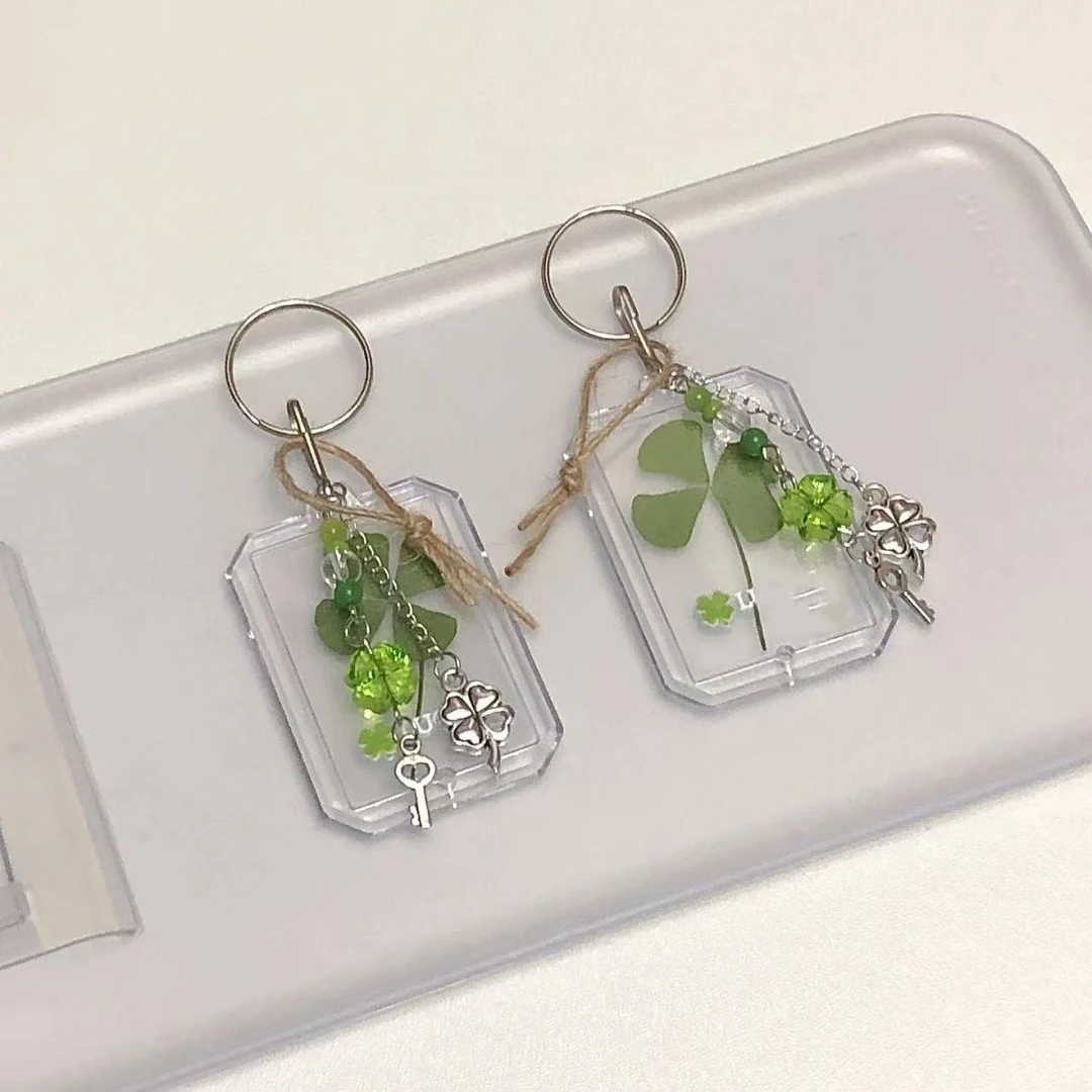 【玛卡】爱心四叶草干花项链幸运草毛衣链友谊干花真花饰品