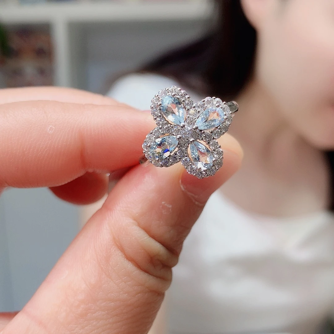 海蓝宝石戒圈银S925镶嵌