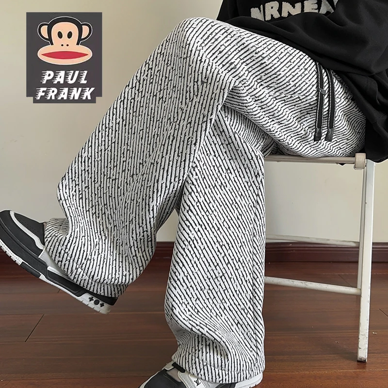 paul frank/大嘴猴2025新款时尚斜条纹银丝宽松休闲裤男款百搭