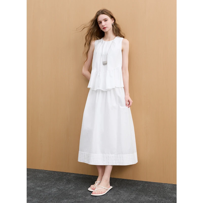 【100棉】三彩2025夏新款圆领无袖假两件连衣裙背心裙宽松设计感M