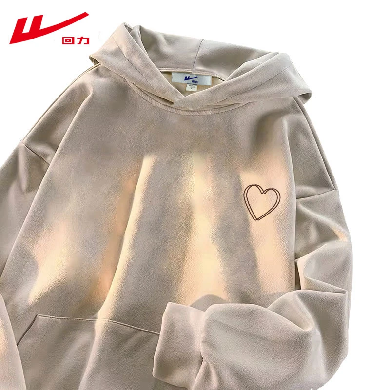 回力鹿皮绒潮牌薄款连帽卫衣男女2025春秋冬季重磅运动情侣装外套