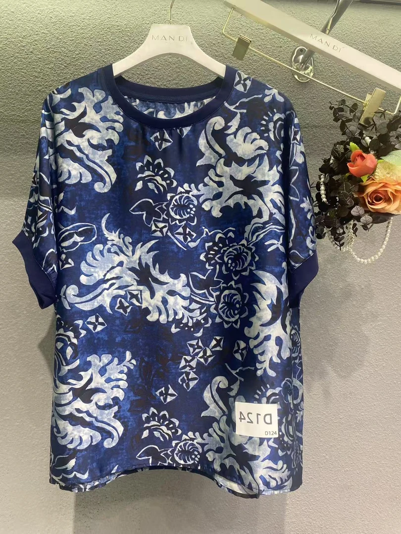 124-【青花瓷】新中式高端时尚女装短袖上衣复古