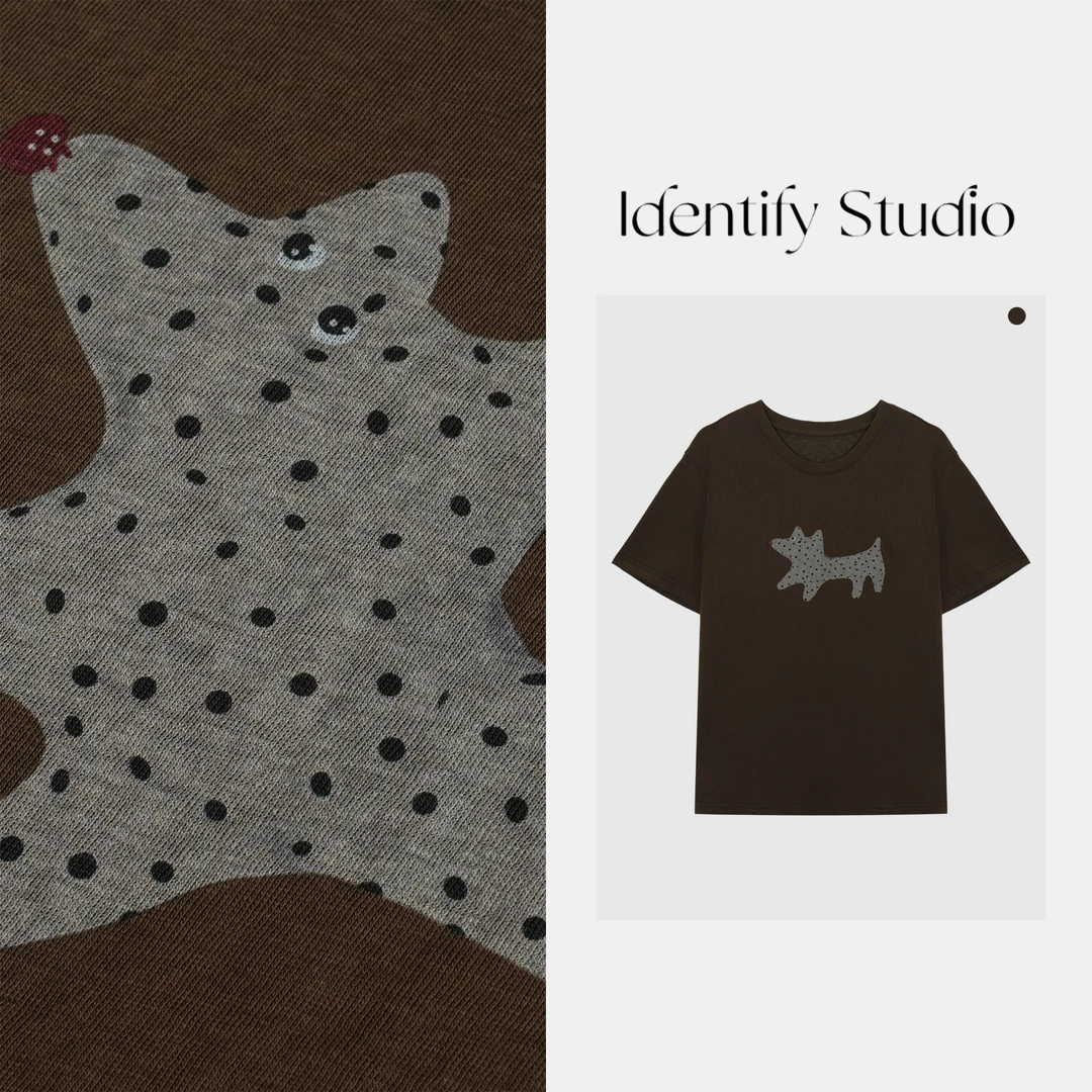 IDENTIFY"点点小狗"夏季新款百搭简约小狗印花短袖T恤25SSTY06029