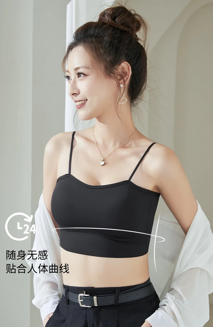 冰丝美背无痕内衣一体式加厚固定杯小胸聚拢裹胸镂空抹胸文胸罩